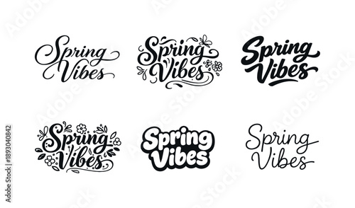 Spring Vibes Lettering Grid. Spring Vibes. Set lettering. harmonious lettering variations of the same emblematic concept, each with different