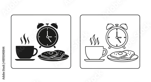 Breakfast morning alarm clock coffee pancakes Vector
