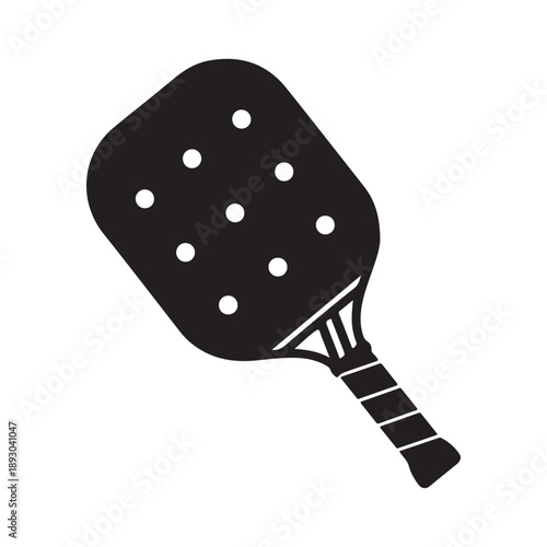 Silhouette of pickleball paddle vector icon, isolated on white background.
