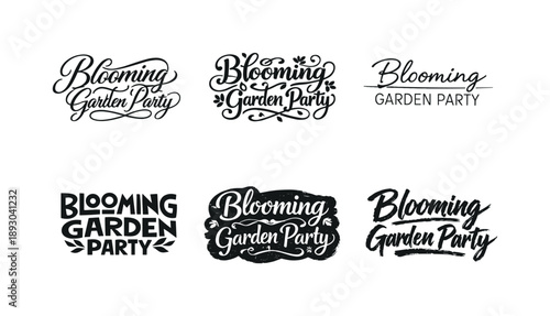 Garden Party Typography. Blooming garden party. Set lettering. harmonious lettering variations of the same emblematic concept, each with different artistic