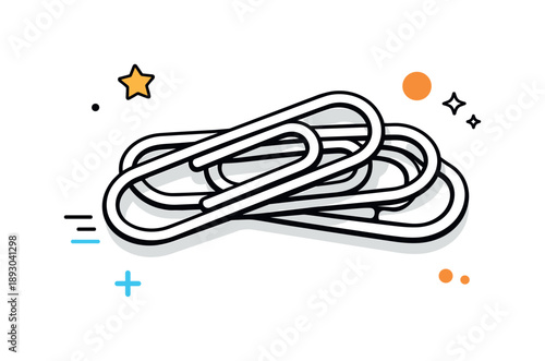 Minimalist Paper Clips Design. Metal paper clips close-up. A few clips stacked and slightly rotated, creating a sense of order and light variation. Clean macro