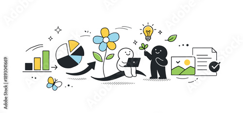 Spring Branding Renewal. Branding spring concept. A fresh editorial scene showing abstract brand elements transforming with spring energy. Soft shapes, gentle