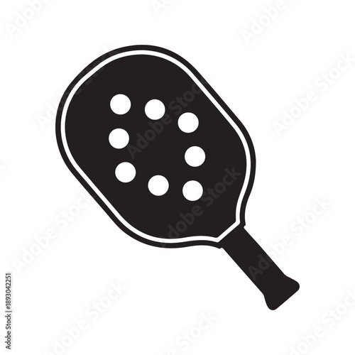 Silhouette of pickleball paddle vector icon, isolated on white background.