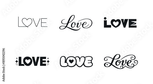 Minimal Love Lettering. Soft minimal love. Set lettering. harmonious lettering variations of the same emblematic concept, each with different
