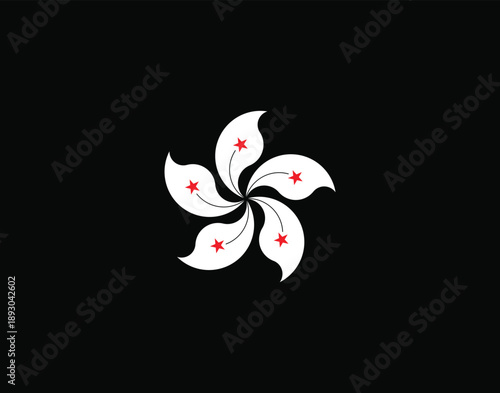 National flag of Hong Kong black and white vector illustration.