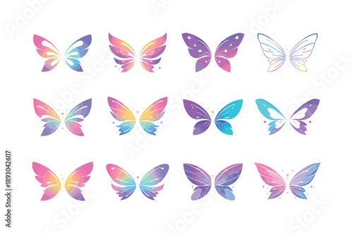 Fairy Wings Emblem Set. Costume party outfit. Icon set. Set Logo of costume party outfit: fairy wings. harmonious logo variations of the same emblematic