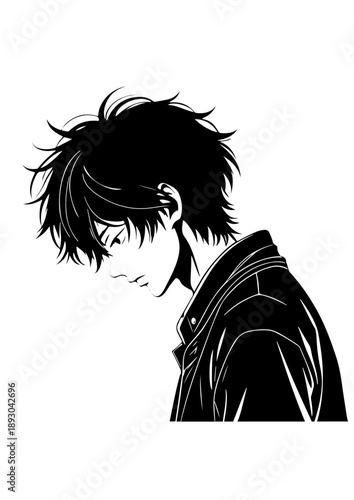 Sad Anime Boy Looking Down