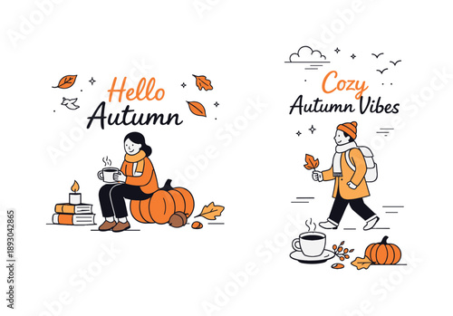 Autumn Social Media Design. Autumn social media pack. Post and story layouts decorated with leaves and warm accents, cozy atmosphere and thoughtful seasonal