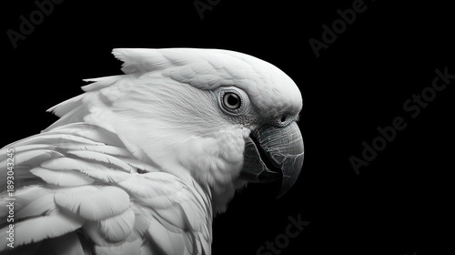 Wallpaper Mural Close-up of a white cockatoo against a stark black background. Detailed feather texture, sharp beak, intelligent eye Torontodigital.ca