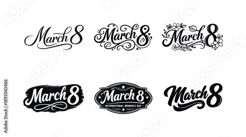March Calligraphy Set. march calligraphy set. Set lettering. harmonious lettering variations of the same emblematic concept, each with different artistic