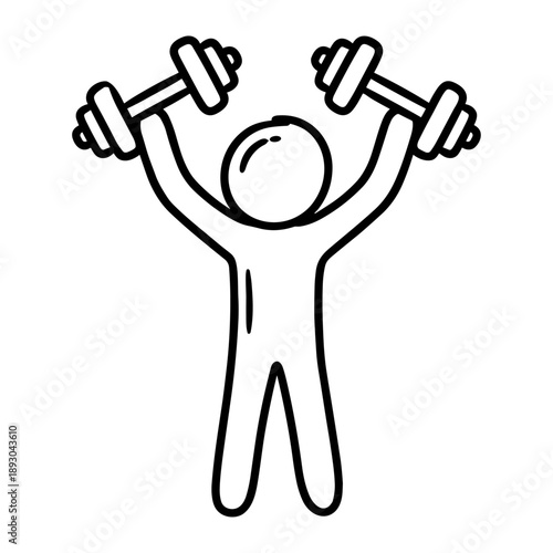 Person lifting dumbbells in fitness pose, Simple line art
