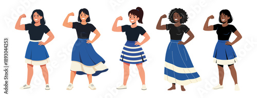 Set of Women flexing muscles