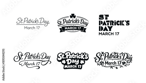 St. Patrick's Lettering Grid. St Patrick?s Day March lettering. Set lettering. harmonious lettering variations of the same emblematic concept, each with