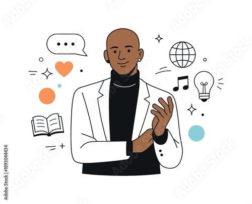 Cultural Leader Portrait. Portrait of a cultural leader. A calm, confident figure presented in a modern editorial portrait, expressing influence through