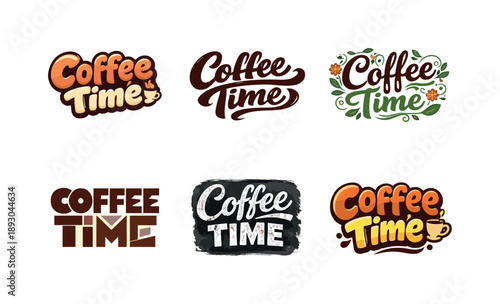 Creative Coffee Lettering. Coffee Time Vibes. Set lettering. harmonious lettering variations of the same emblematic concept, each with different artistic
