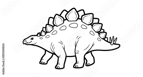 Cute cartoon stegosaurus dinosaur illustration, simple line art for coloring pages