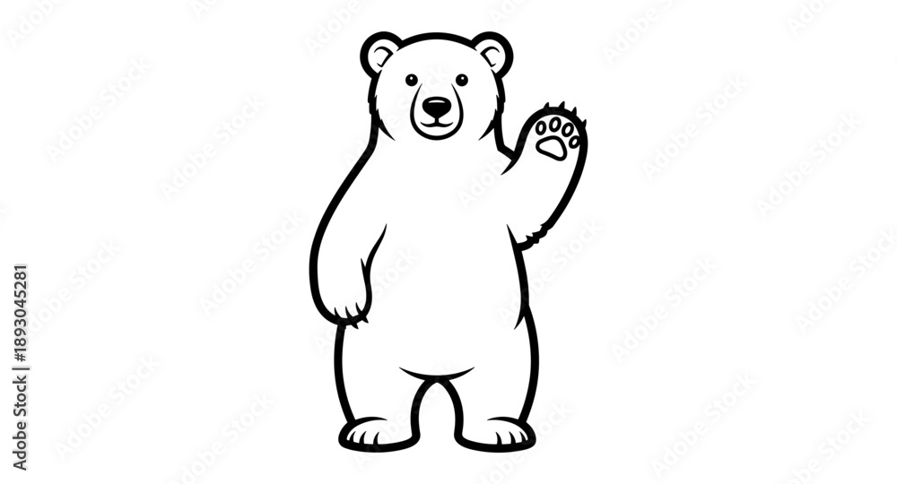 Fototapeta premium Friendly cartoon polar bear waving hello with its paw, isolated on white background