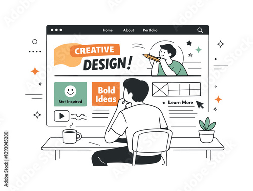 Retro Web Design. Abstract website design with retro elements. A designer reviewing an abstract homepage with vintage color accents and playful typography