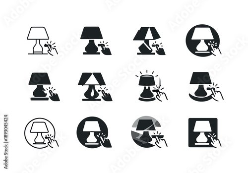 Mood Lighting Icons. Creating mood lighting with a dimmer. Icon set. Set Logo of creating mood lighting with a dimmer: touch lamp. harmonious logo variations