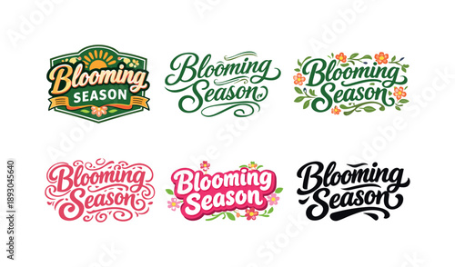 Harmonious Lettering Variations. Blooming season lettering. Set lettering. harmonious lettering variations of the same emblematic concept, each with different