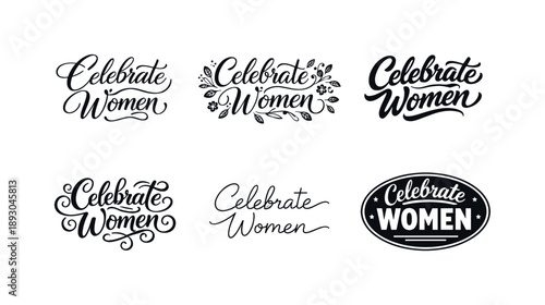 Celebrate Women Lettering Grid. celebrate women lettering set. Set lettering. harmonious lettering variations of the same emblematic concept, each with