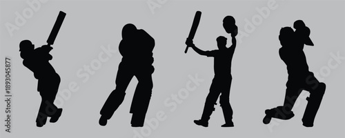 Six Dynamic Cricket Player Silhouettes Collection