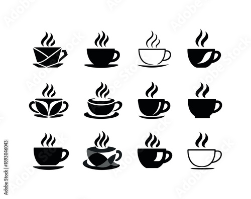 Morning Routine Icons. Morning routine. Icon set. Set Logo of morning routine: coffee cup steam. harmonious logo variations of the same emblematic concept,