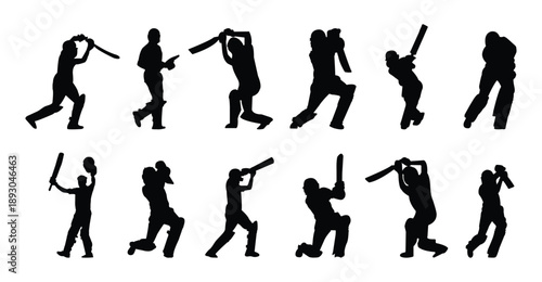 Cricket Player Silhouettes in Various Poses