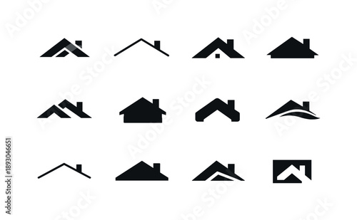 Home Logo Variations. Home. Icon set. Set Logo of Home: roof with chimney. harmonious logo variations of the same emblematic concept, each with different