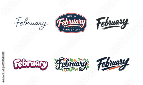 Harmonious Lettering Variations. Fresh ideas for February. Set lettering. harmonious lettering variations of the same emblematic concept, each with different