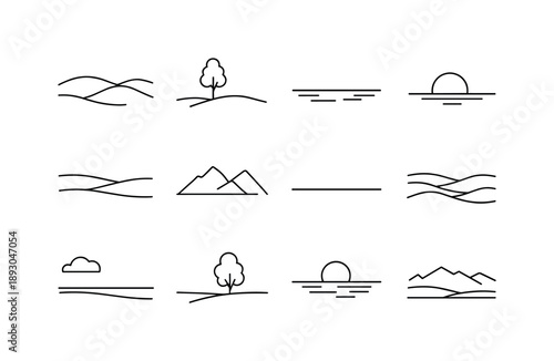 Minimal Landscape Icons. Hand coffee grinding. A person gently turning a manual grinder handle, focused and relaxed atmosphere. Slow coffee-making process with