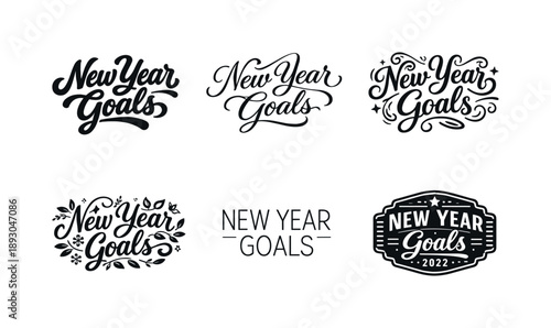 New Year Lettering Variations. New Year goals lettering. Set lettering. harmonious lettering variations of the same emblematic concept, each with different