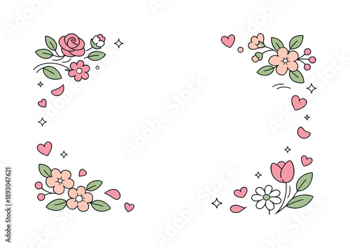 Valentine's Day Flowers. Valentine?s Day Floral Accents. Delicate flowers and leaves arranged around an invisible center, creating a soft romantic frame. Calm