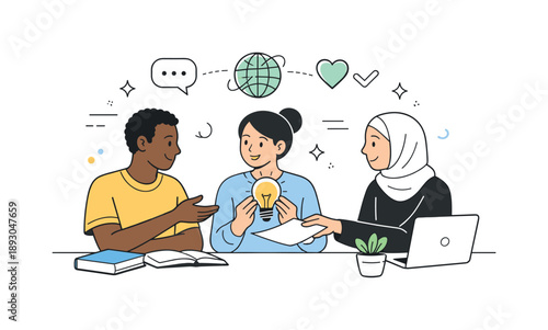 Multicultural Interaction. Multicultural connection. A moment of interaction between people from different backgrounds, exchanging ideas or helping each other.