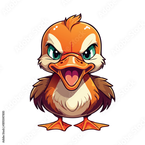 Cute angry duck, exaggerated facial expression, thick outlines 