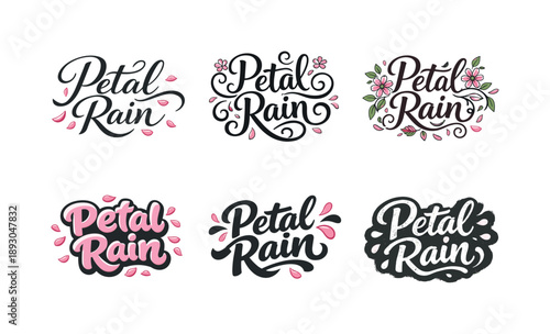 Petal Rain Lettering. Petal Rain. Set lettering. harmonious lettering variations of the same emblematic concept, each with different artistic interpretation