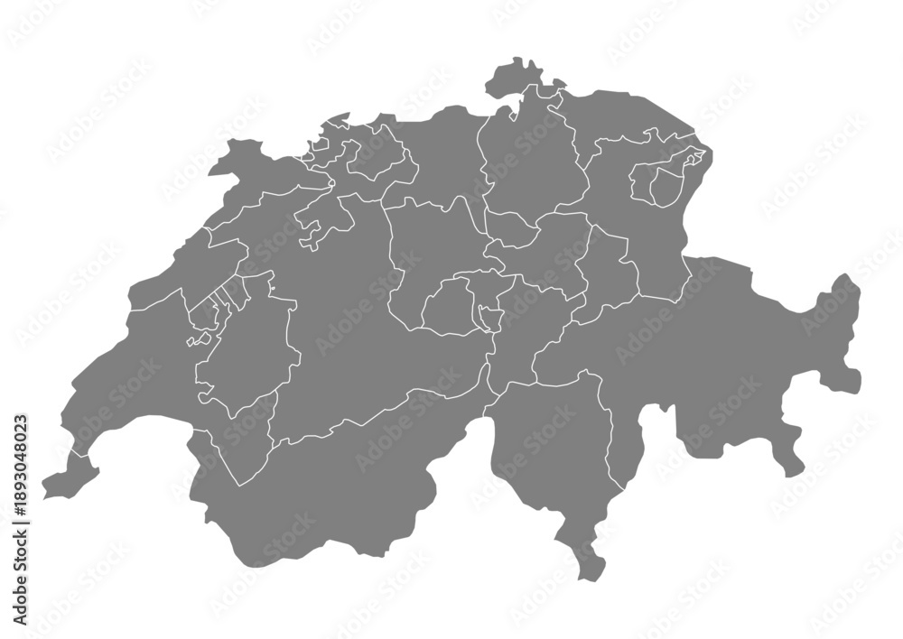 Fototapeta premium Switzerland Map Vector with States and Provinces High Detailed Grey Silhouette on Transparent Background Isolated Administrative Divisions Geography Illustration for Business Infographics and Clip Art