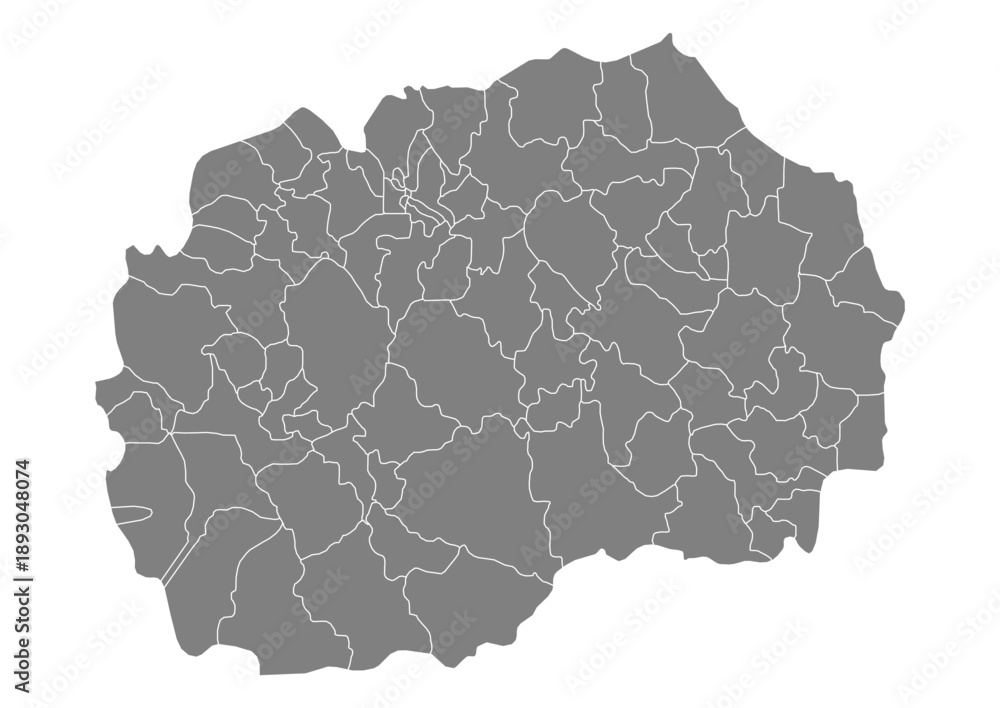 Obraz premium Macedonia Map Vector with States and Provinces High Detailed Grey Silhouette on Transparent Background Isolated Administrative Divisions Geography Illustration for Business Infographics and Clip Art