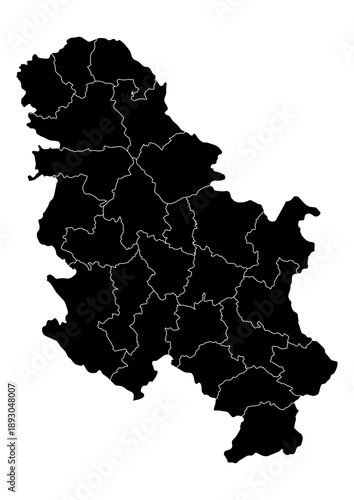 Republic of Serbia Map Vector with States and Provinces High Detailed Black Silhouette on Transparent Background Isolated Administrative Divisions Geography Illustration for Business Infographics and