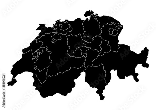 Switzerland Map Vector with States and Provinces High Detailed Black Silhouette on Transparent Background Isolated Administrative Divisions Geography Illustration for Business Infographics and Clip