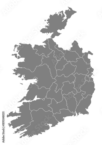 Ireland Map Vector with States and Provinces High Detailed Grey Silhouette on Transparent Background Isolated Administrative Divisions Geography Illustration for Business Infographics and Clip Art