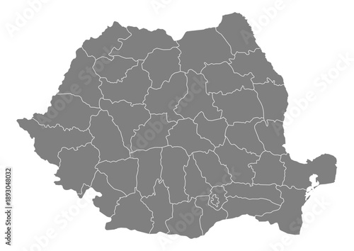 Romania Map Vector with States and Provinces High Detailed Grey Silhouette on Transparent Background Isolated Administrative Divisions Geography Illustration for Business Infographics and Clip Art
