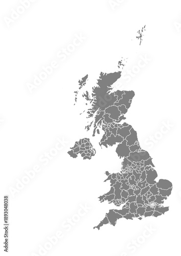 United Kingdom Map Vector with States and Provinces High Detailed Grey Silhouette on Transparent Background Isolated Administrative Divisions Geography Illustration for Business Infographics and Clip
