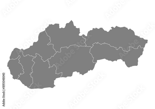 Slovakia Map Vector with States and Provinces High Detailed Grey Silhouette on Transparent Background Isolated Administrative Divisions Geography Illustration for Business Infographics and Clip Art