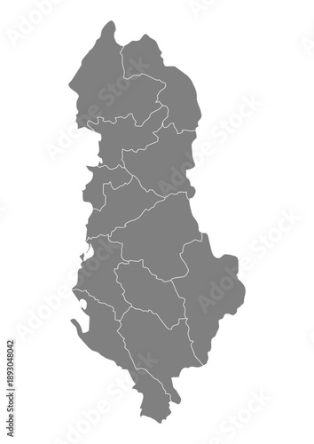 Albania Map Vector with States and Provinces High Detailed Grey Silhouette on Transparent Background Isolated Administrative Divisions Geography Illustration for Business Infographics and Clip Art
