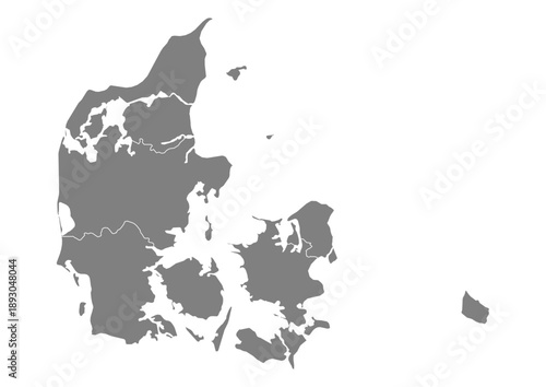 Denmark Map Vector with States and Provinces High Detailed Grey Silhouette on Transparent Background Isolated Administrative Divisions Geography Illustration for Business Infographics and Clip Art
