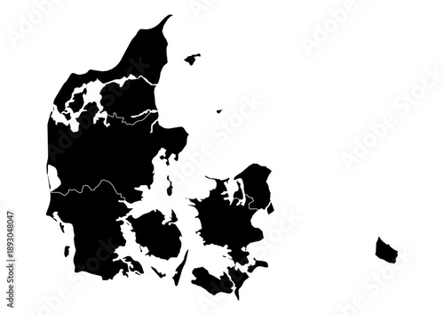 Denmark Map Vector with States and Provinces High Detailed Black Silhouette on Transparent Background Isolated Administrative Divisions Geography Illustration for Business Infographics and Clip Art