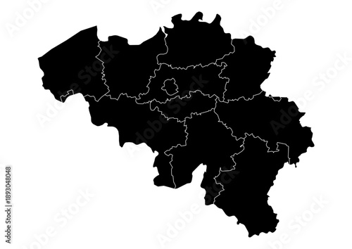 Belgium Map Vector with States and Provinces High Detailed Black Silhouette on Transparent Background Isolated Administrative Divisions Geography Illustration for Business Infographics and Clip Art