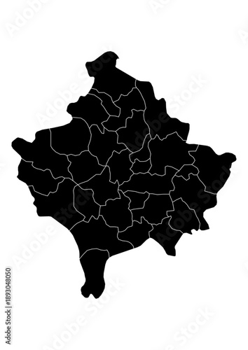 Kosovo Map Vector with States and Provinces High Detailed Black Silhouette on Transparent Background Isolated Administrative Divisions Geography Illustration for Business Infographics and Clip Art