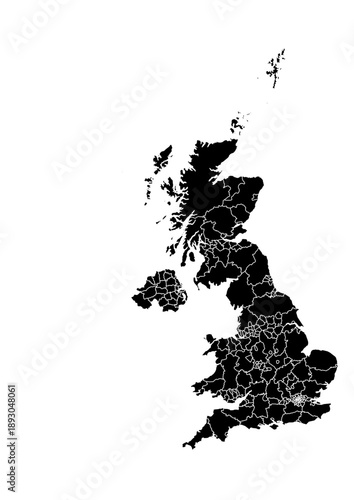 United Kingdom Map Vector with States and Provinces High Detailed Black Silhouette on Transparent Background Isolated Administrative Divisions Geography Illustration for Business Infographics and